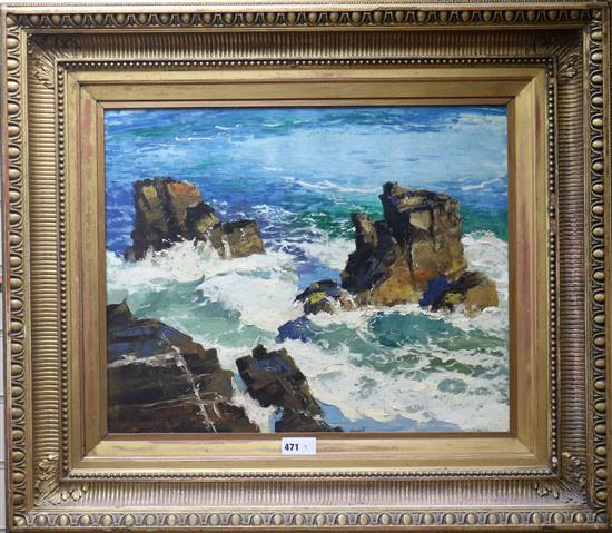 Leslie Nesbitt, oil on canvas board, coastal scene, signed, 50 x 60cm